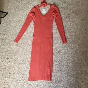 Long Sleeve Coral Sweater Dress - Brand New